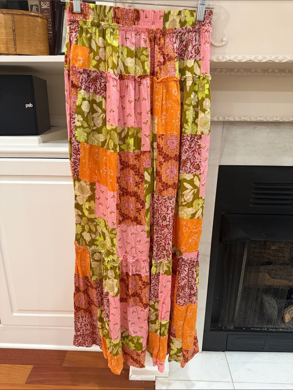 Easel Patchwork Wide Leg Pants M Pink Orange Boho Festival Floral Rayon Lounge - Picture 5 of 15